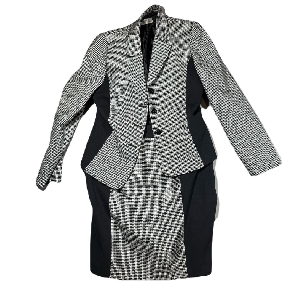 Tahari Arthur S. Levine Black & White Houndstooth 2-Piece Skirt Suit – Women's S